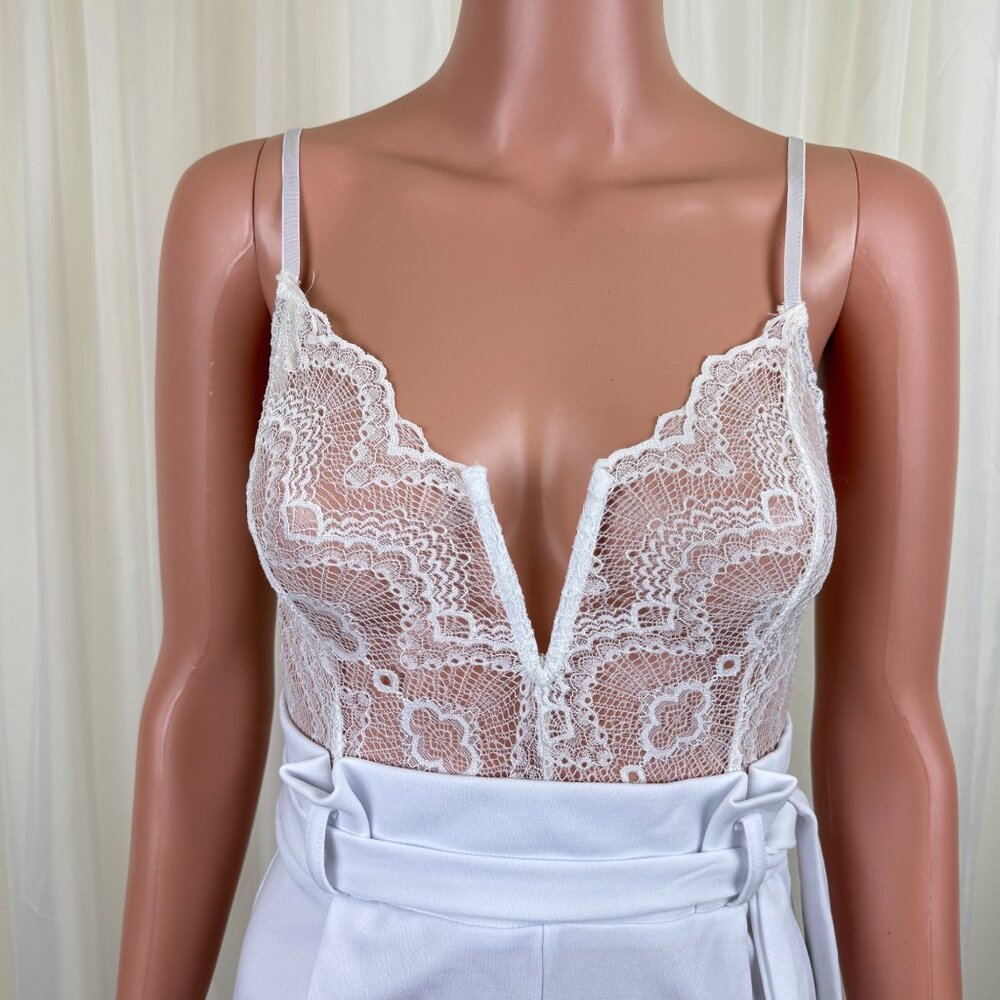 Women's Shop17 Lace Accent Romper Size Medium White - Picture 3 of 14